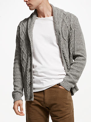 John Lewis & Partners Frosty Cable Knit Cardigan, Grey
