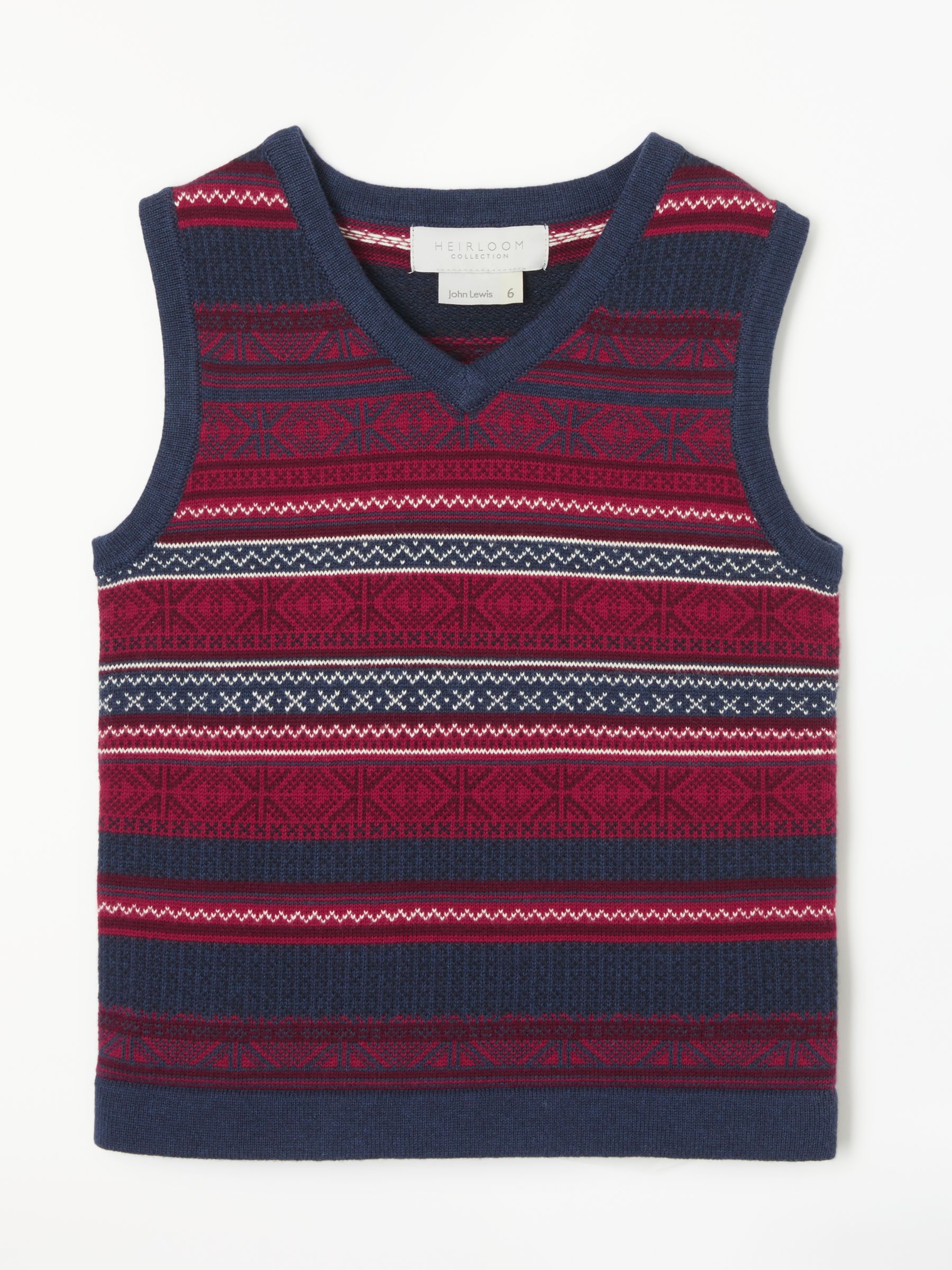 John Lewis & Partners Heirloom Collection Boys' Fair Isle Knitted Tank Top, Navy/Red