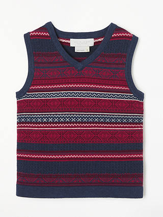 John Lewis & Partners Heirloom Collection Boys' Fair Isle Knitted Tank Top, Navy/Red