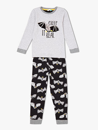 John Lewis & Partners Children's Bat Pyjamas, Black/Grey