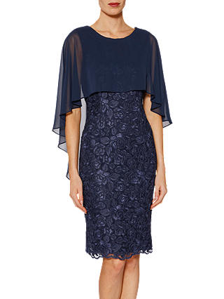 Gina Bacconi Michelle Embroidered Mesh Dress And Cape, Navy