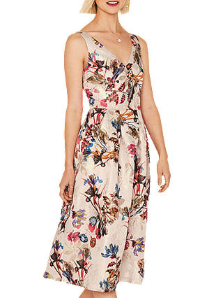 Oasis Floral Iris Jacquard Midi Dress, Multi