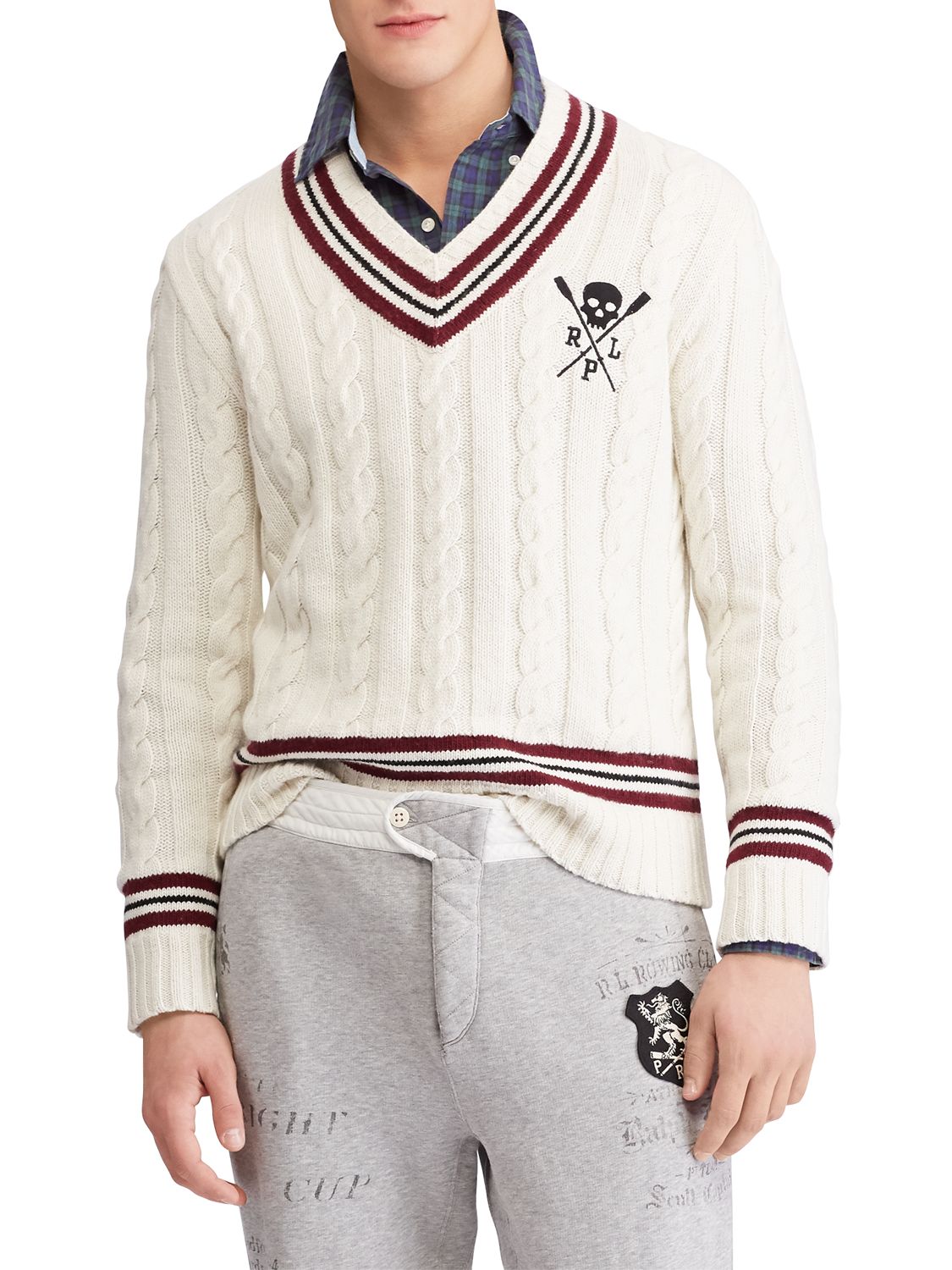 Polo Ralph Lauren Cricket Cable Knit Jumper, Cream/Black