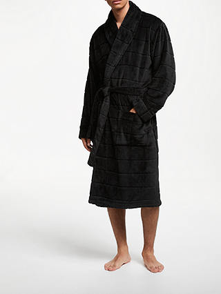 John Lewis & Partners Ribbed Fleece Dressing Gown, Black