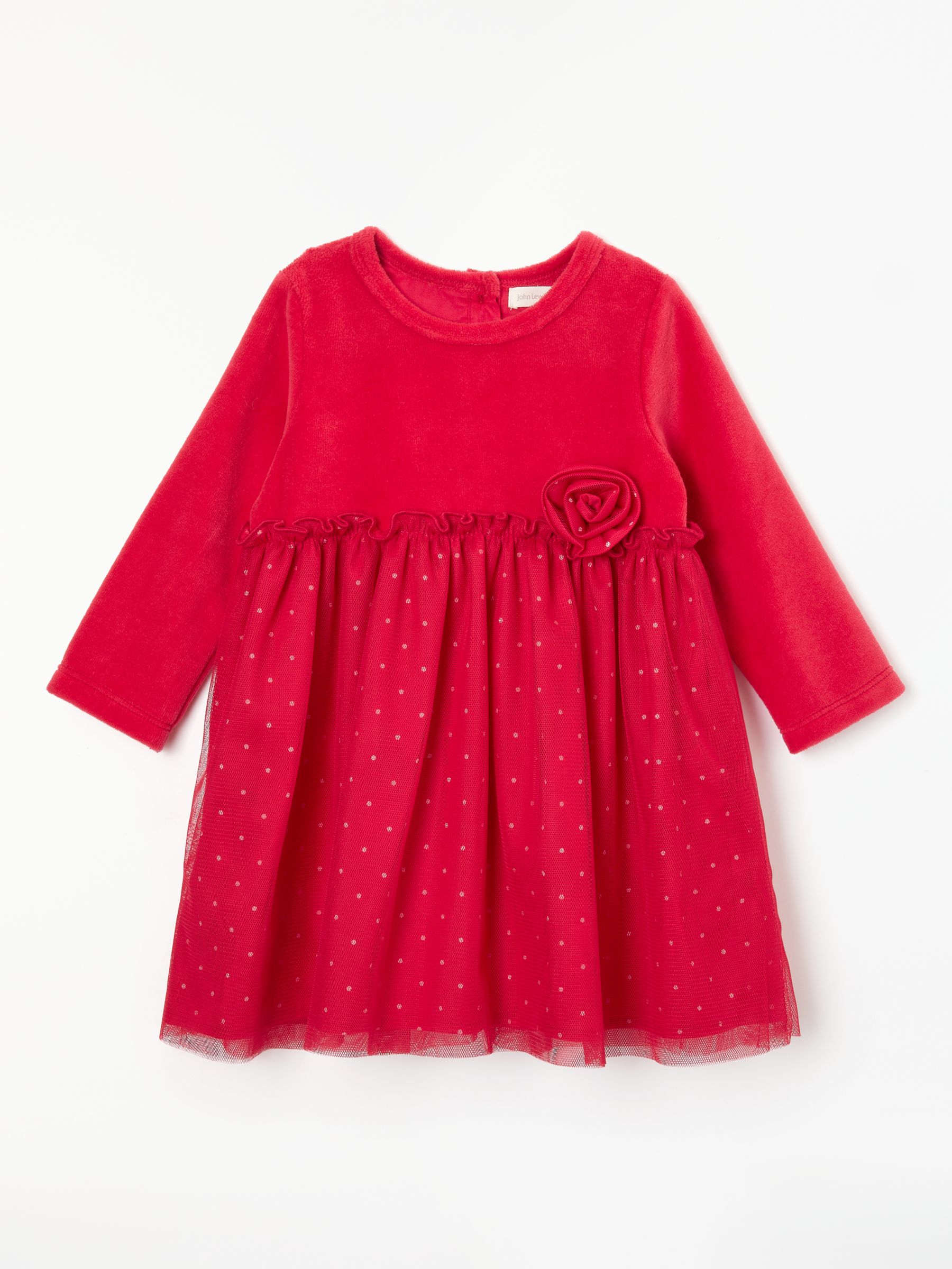 John Lewis & Partners Baby Velour Half and Half Party Dress, Red