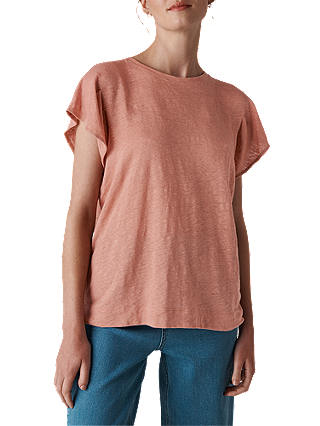 Whistles Linen Frill Sleeve Top, Dusty Pink