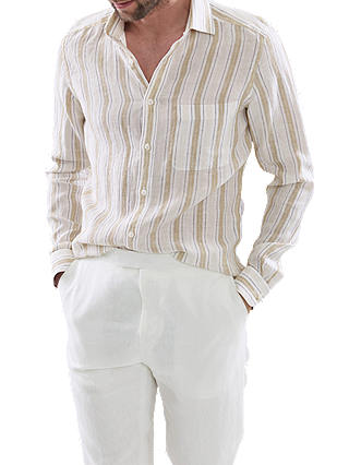 Reiss Bernardo Stripe Linen Shirt, Camel