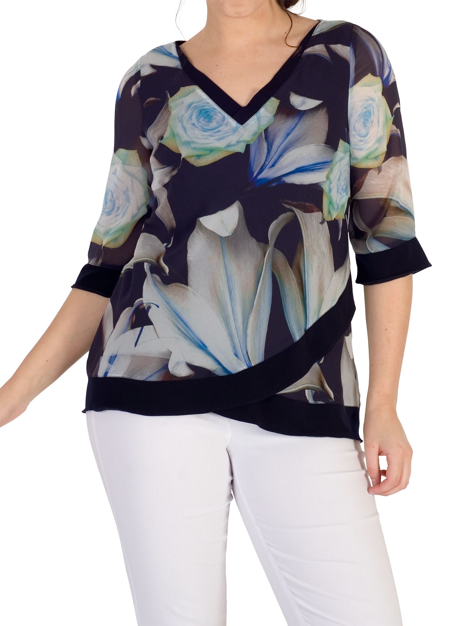 Chesca Rose And Lily Print Chiffon Top, Multi