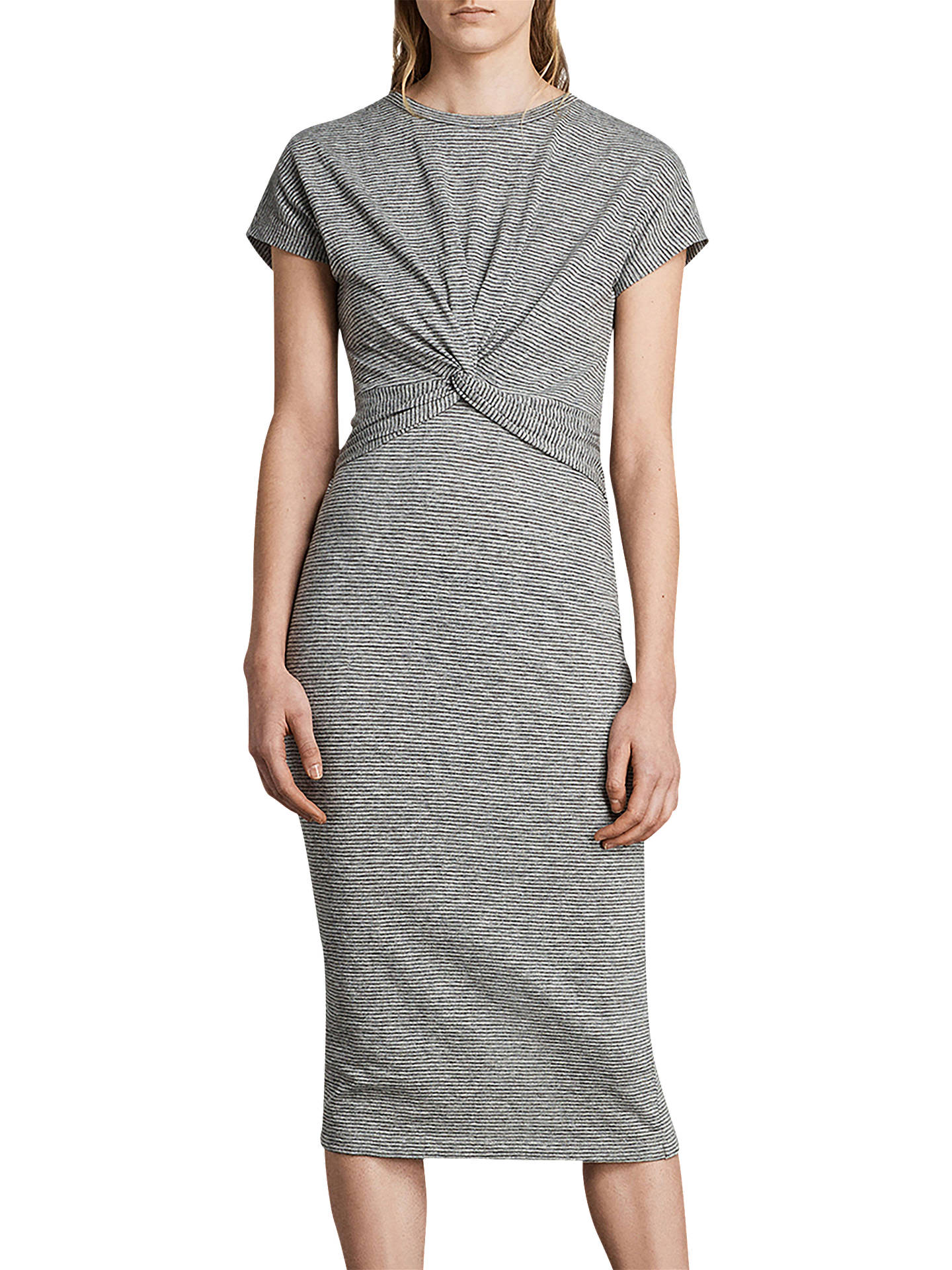 AllSaints Paloma Long Stripe Dress, Charcoal Grey at John Lewis & Partners