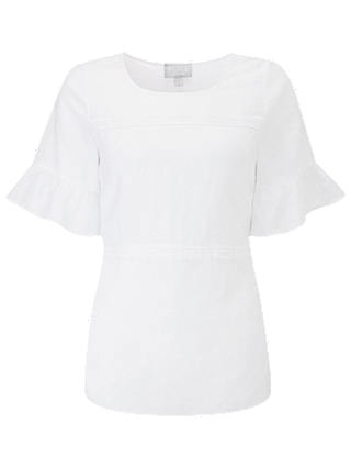 Pure Collection Laundered Linen Ruffle Sleeve Top, White