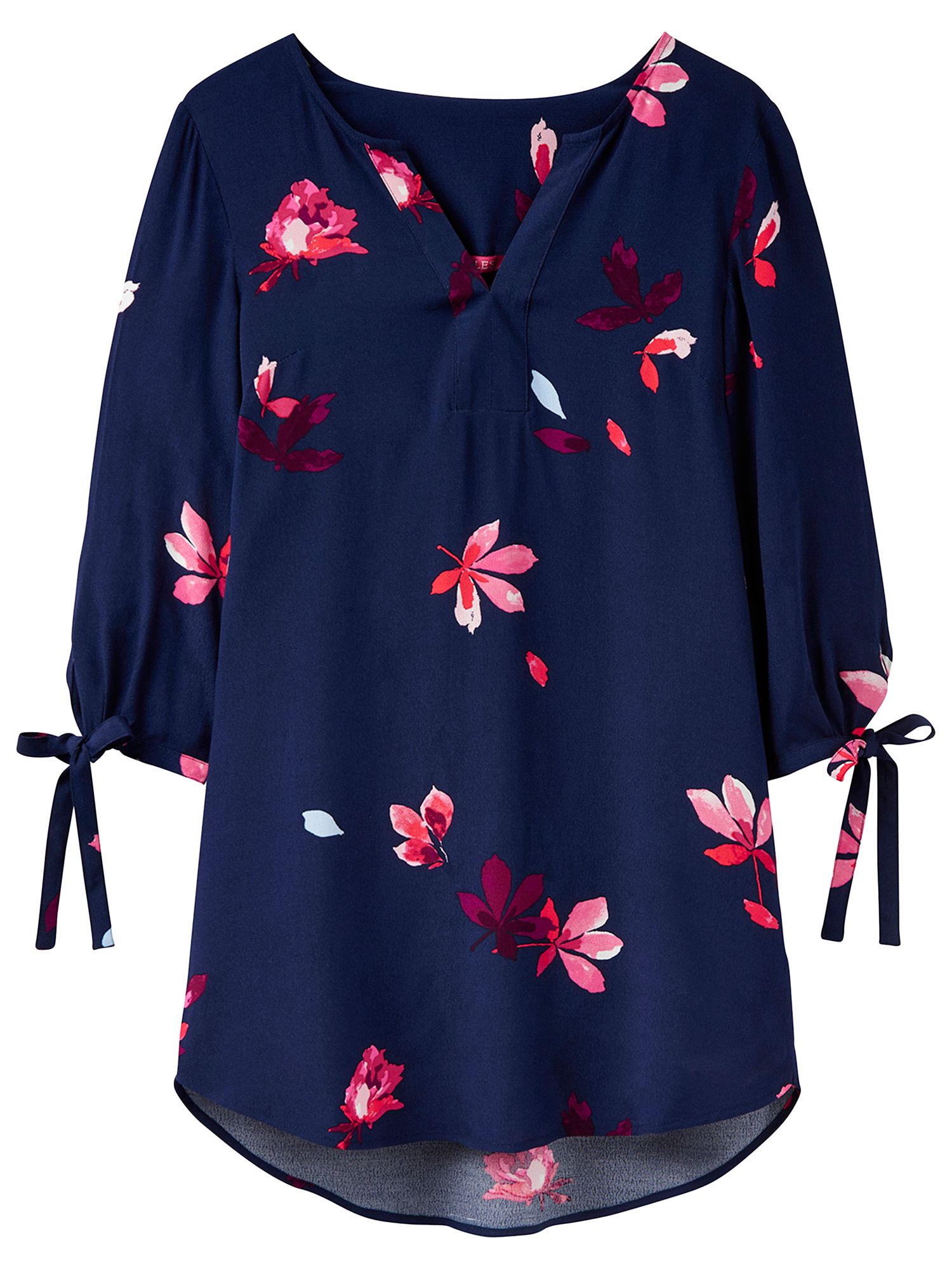 Joules Odelle Tie Sleeve Tunic Top, French Navy Chestnut Leaves