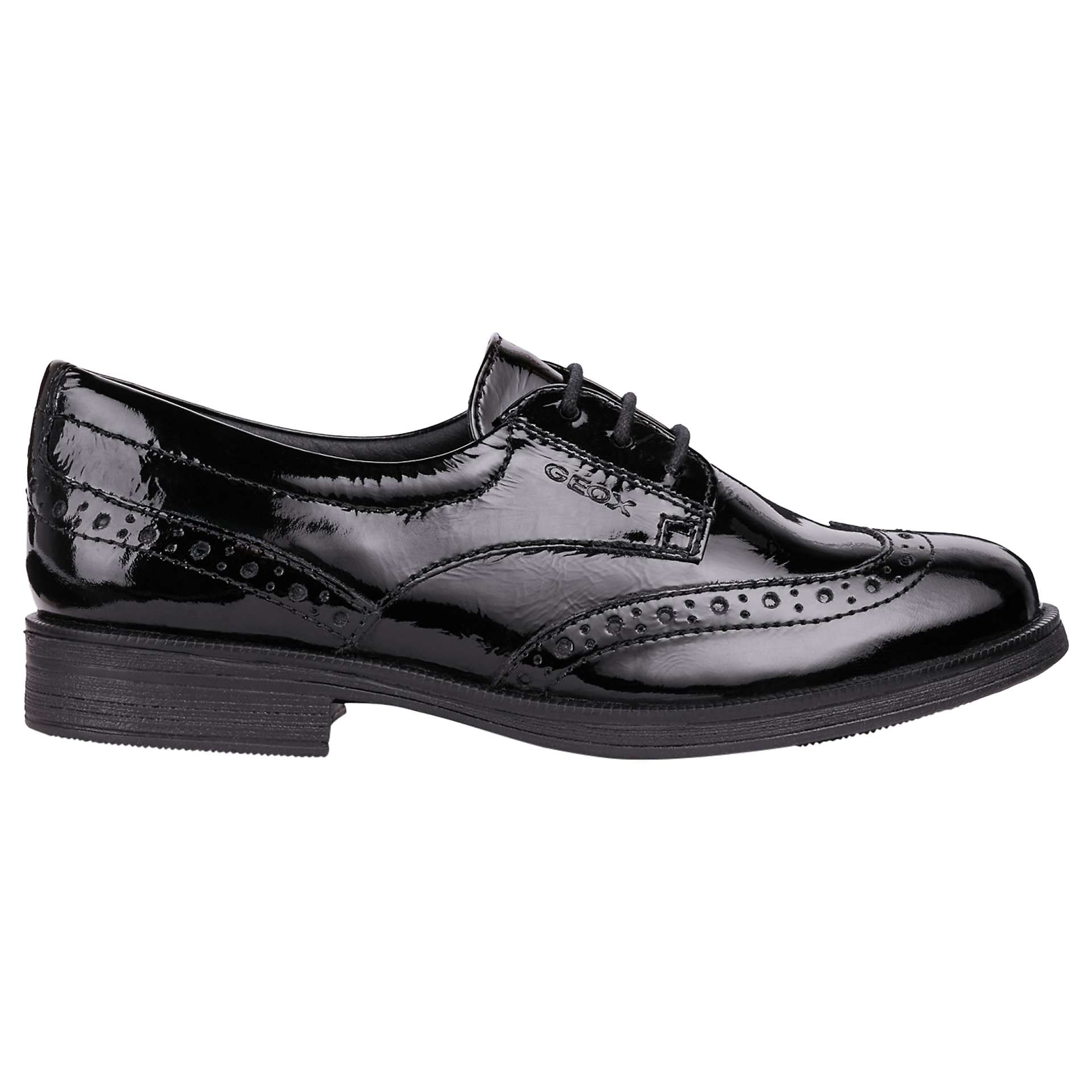 Buy Geox Kids' Agata Lace-Up Brogue Shoes, Black Patent Online at johnlewis.com