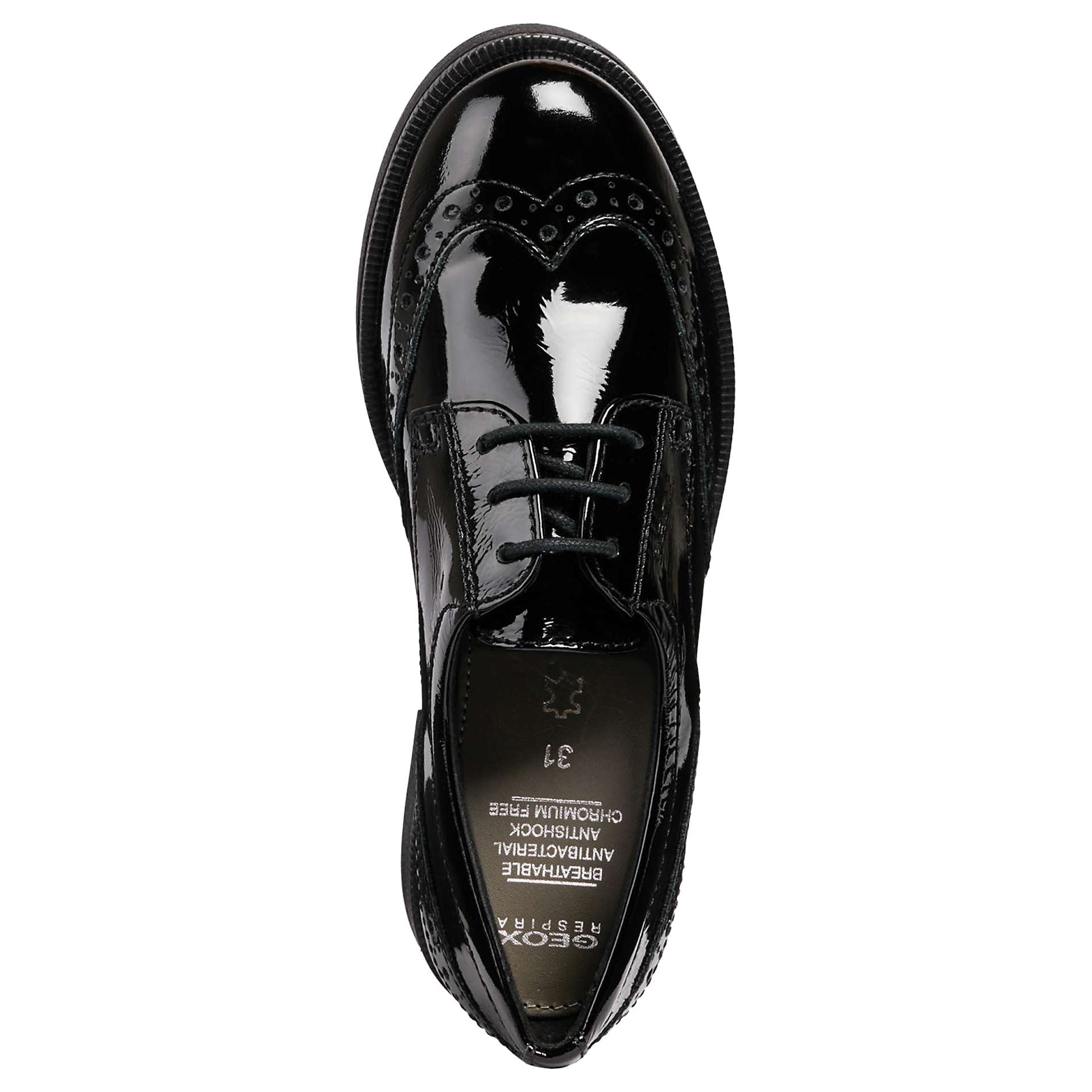 Buy Geox Kids' Agata Lace-Up Brogue Shoes, Black Patent Online at johnlewis.com