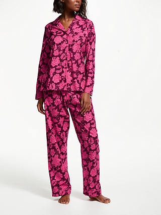 John Lewis & Partners Gemma Floral Print Cotton Pyjama Set, Pink/Multi