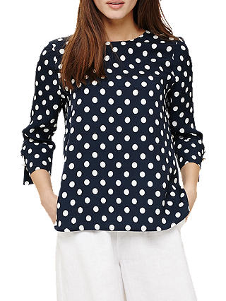 Phase Eight Bettie Large Spot Cuff Detail Blouse, Navy/White