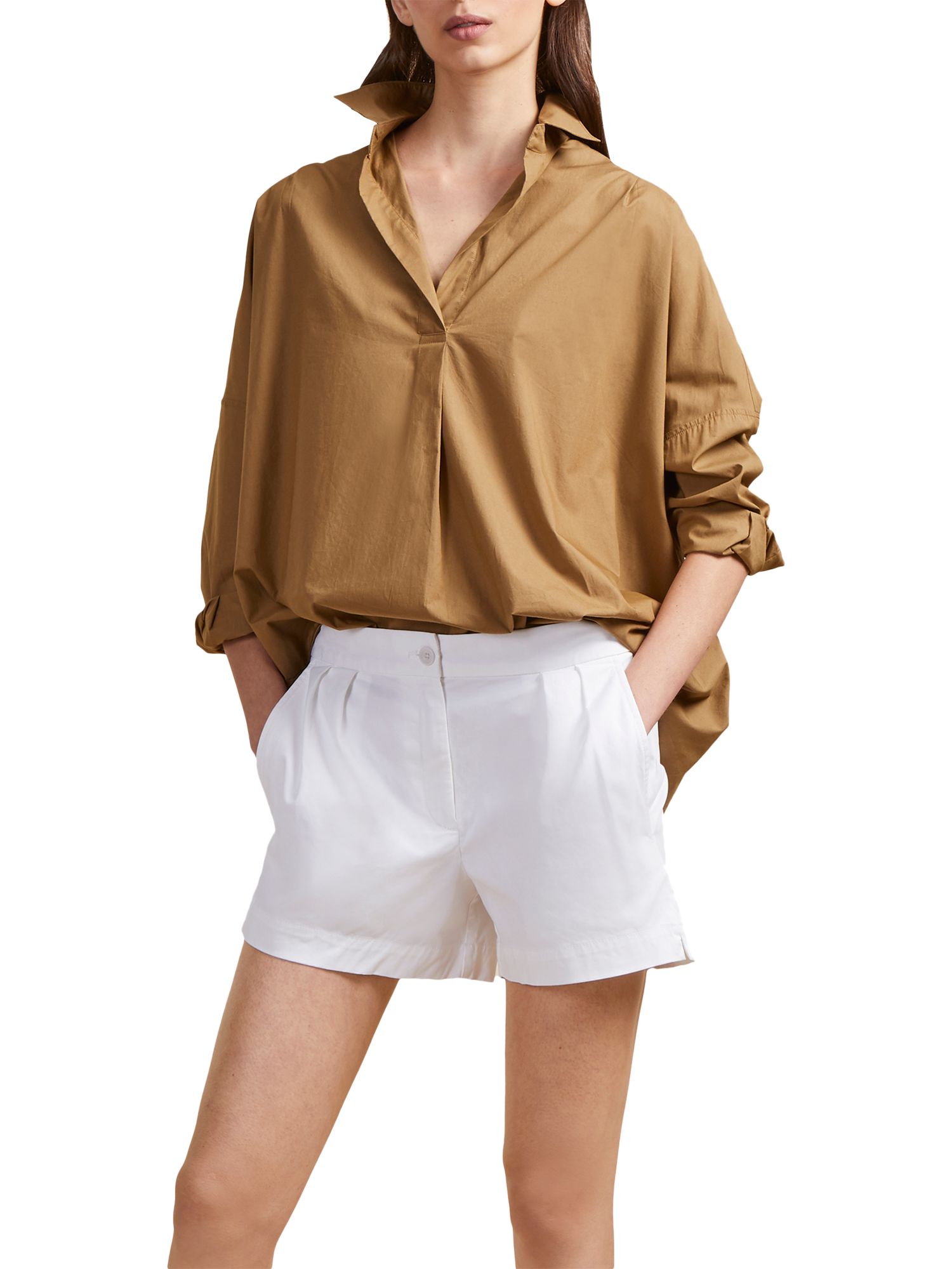 French Connection Collman Pleat Front Shorts, Linen White
