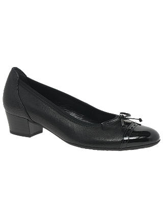 Gabor Islay Wide Fit Block Heeled Court Shoes, Black Leather