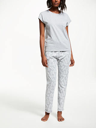 John Lewis & Partners Fay Feather Print Cotton Pyjama Set, Grey