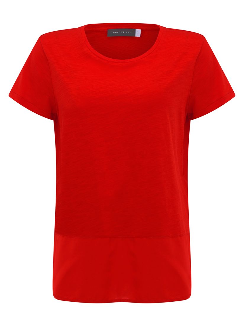 Mint Velvet Woven Hem T-Shirt, Red