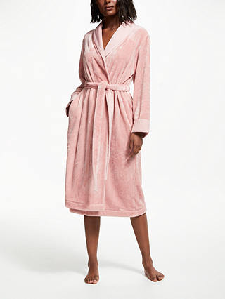 John Lewis Fleece Satin Trim Dressing Gown, Blush Pink