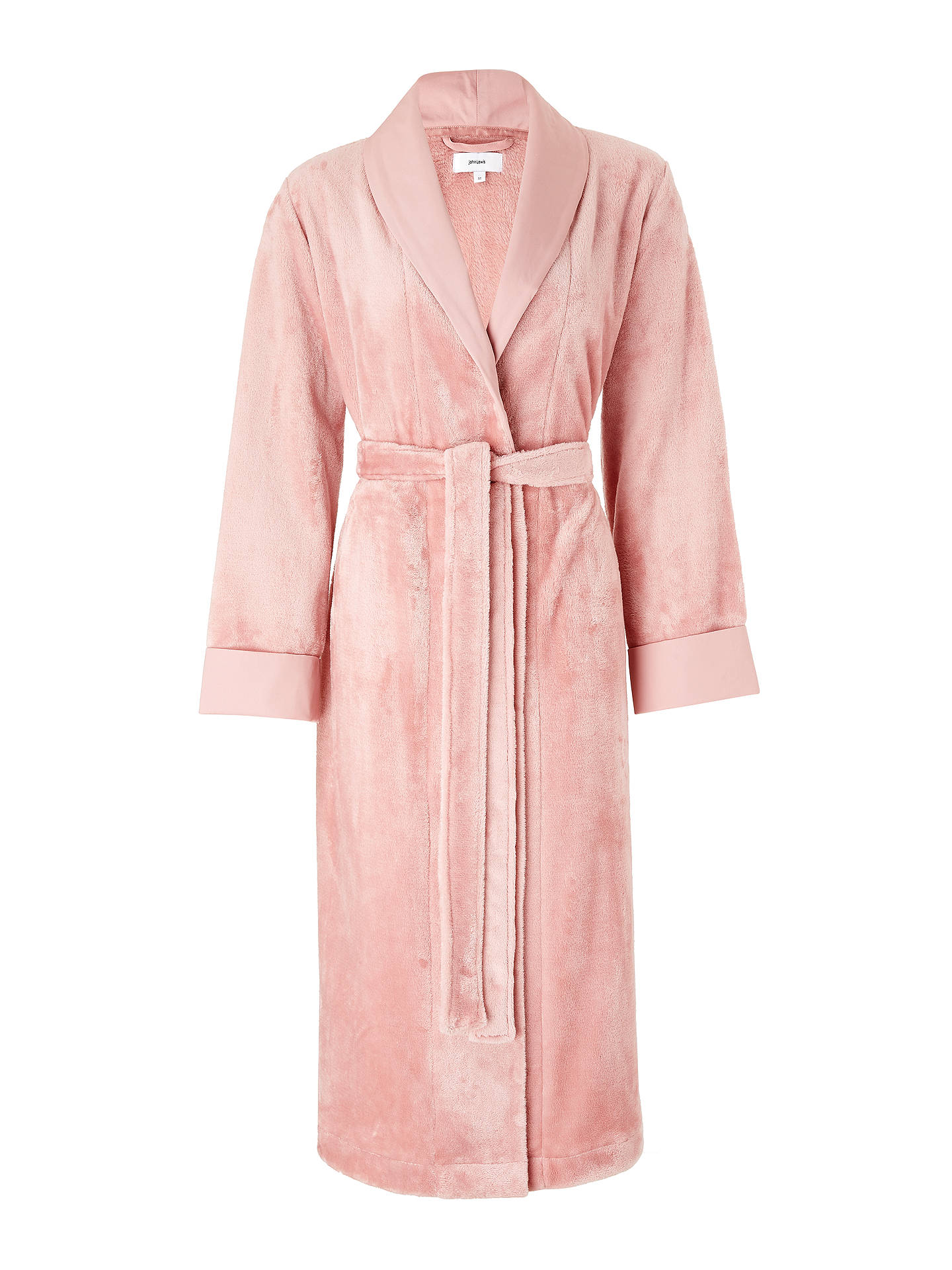 John Lewis & Partners Fleece Satin Trim Dressing Gown, Blush Pink at ...