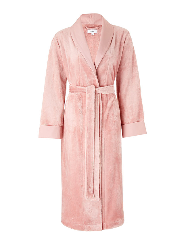 John Lewis Fleece Satin Trim Dressing Gown, Blush Pink, XS