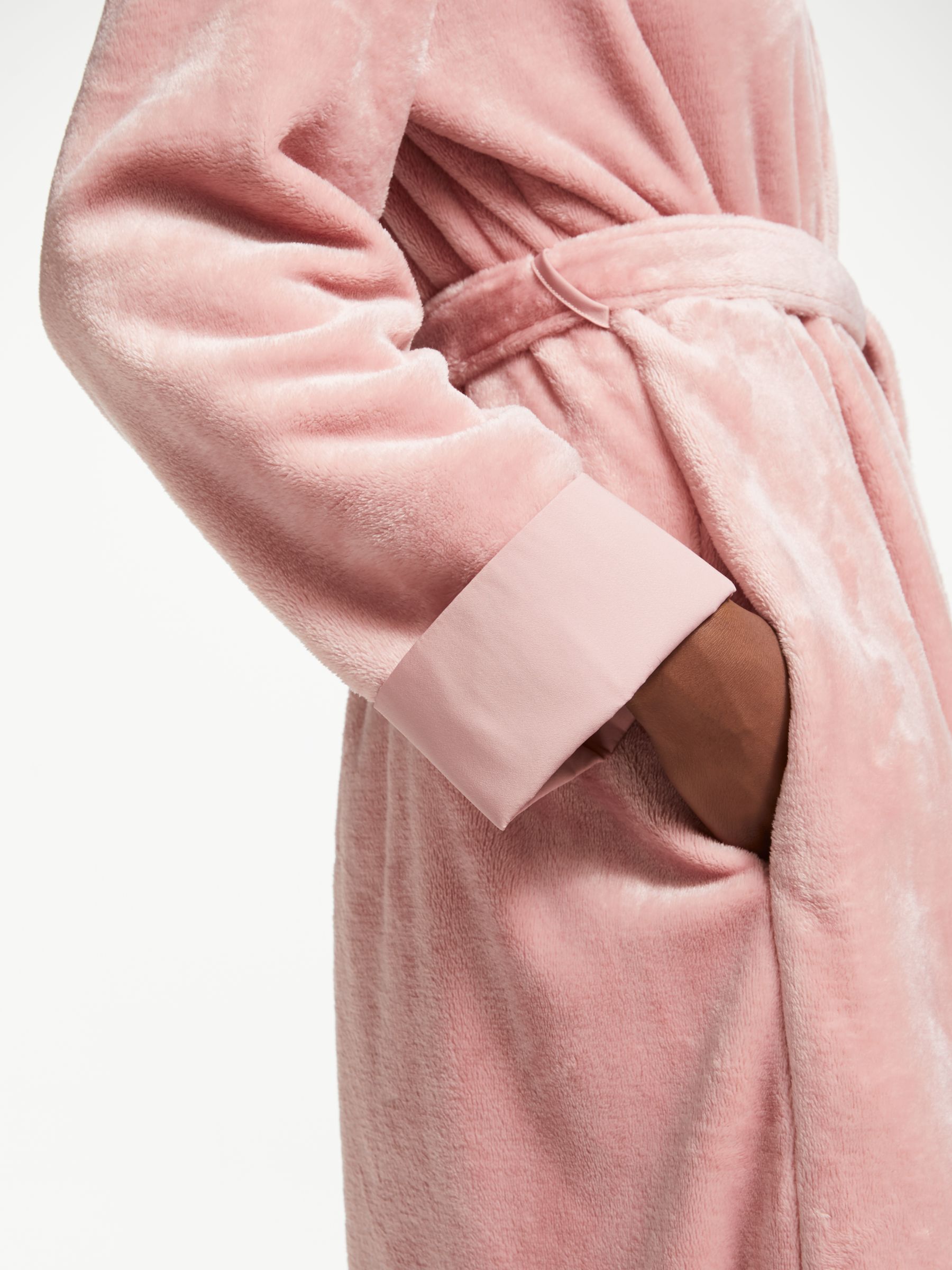 John Lewis & Partners Fleece Satin Trim Dressing Gown, Blush Pink at
