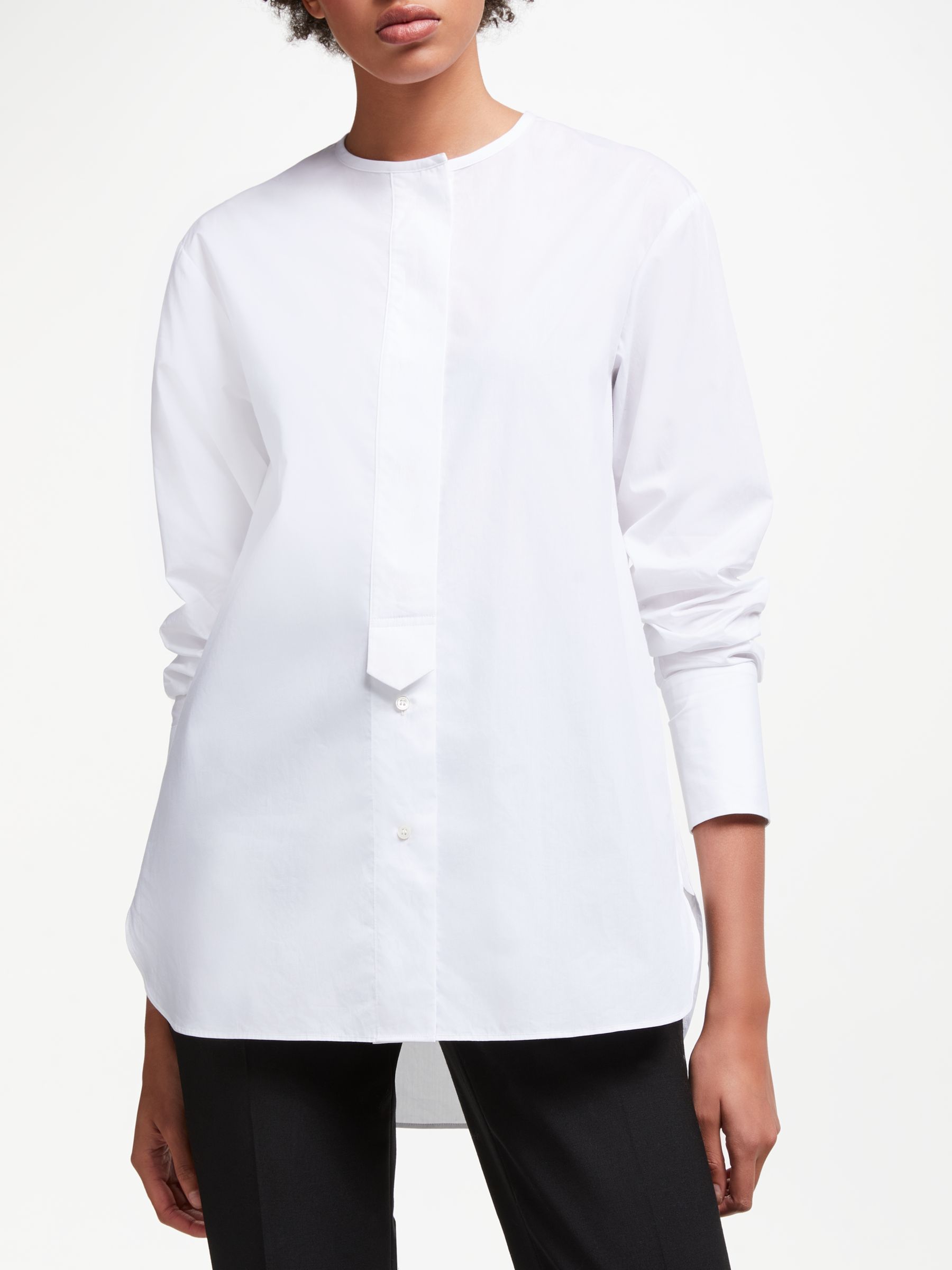 John Lewis & Partners Wide Placket Collarless Shirt, White
