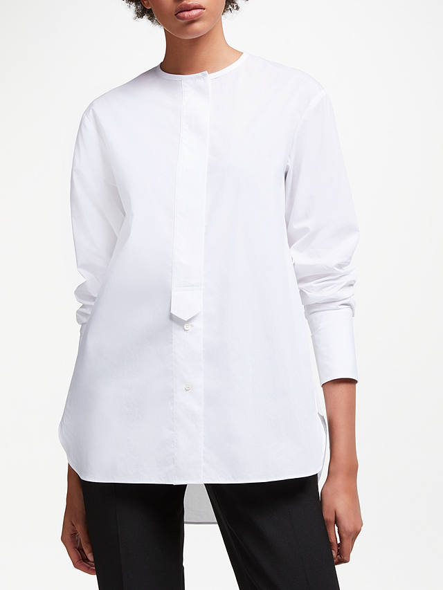 John Lewis & Partners Wide Placket Collarless Shirt, White at John ...