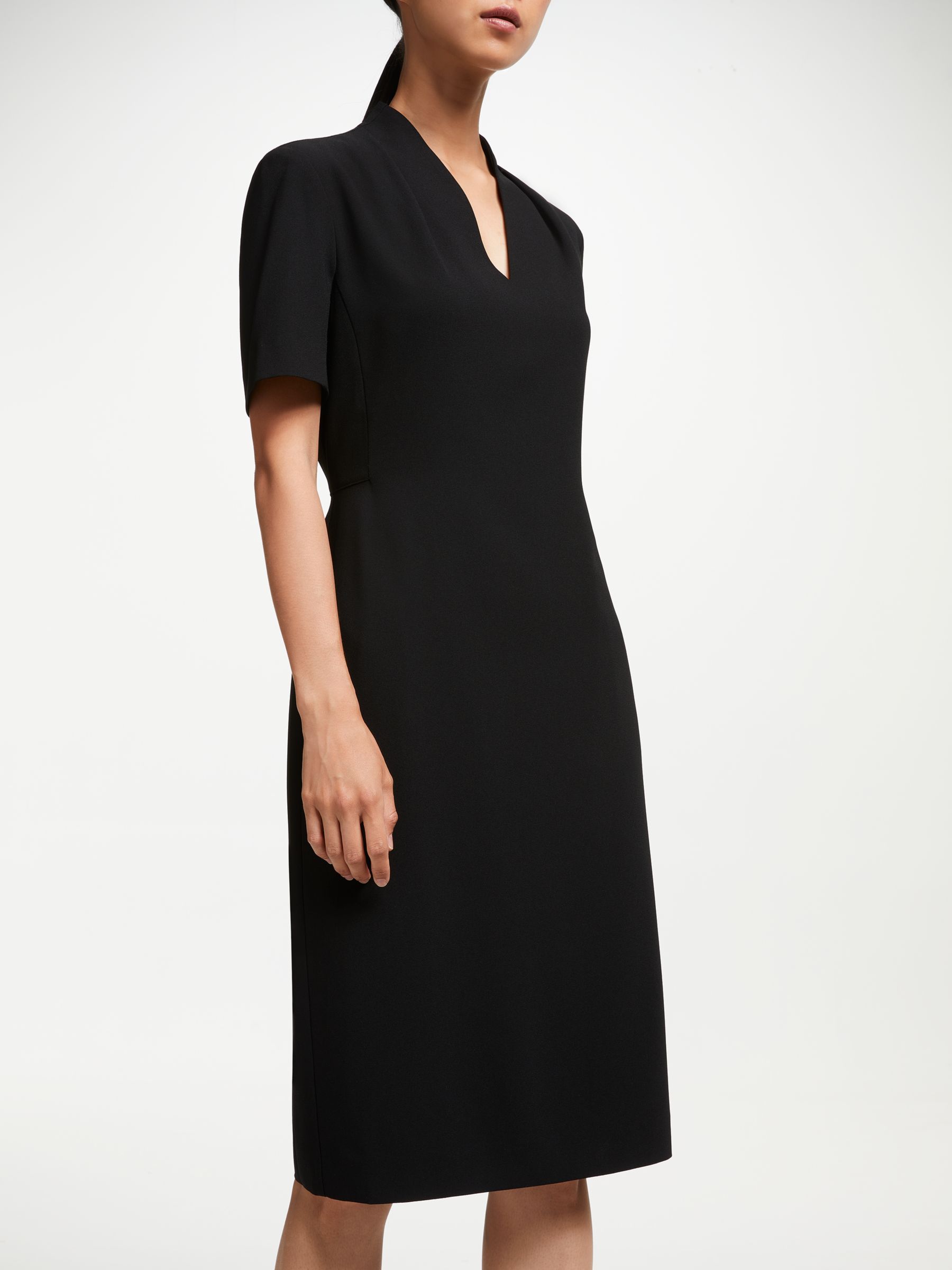 John Lewis & Partners Lily Pleat Neck Fitted Dress | Black at John ...