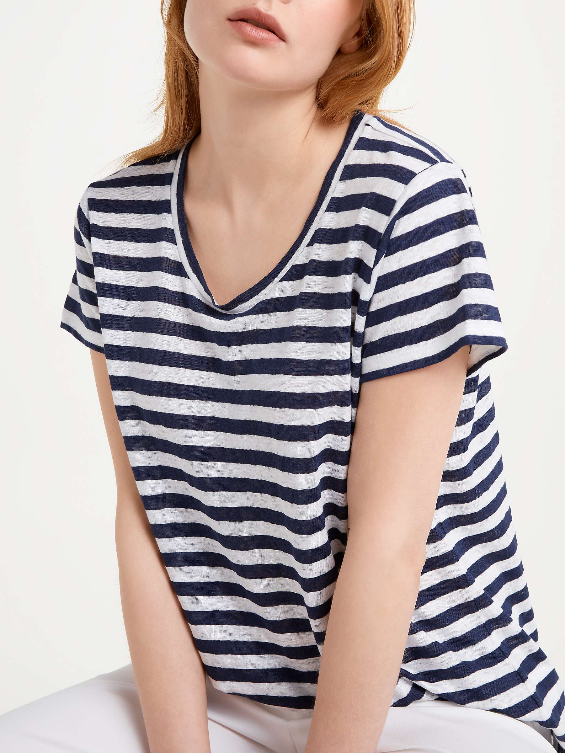 Buy Winser London Pure Linen Striped T-Shirt, Navy Online at johnlewis.com