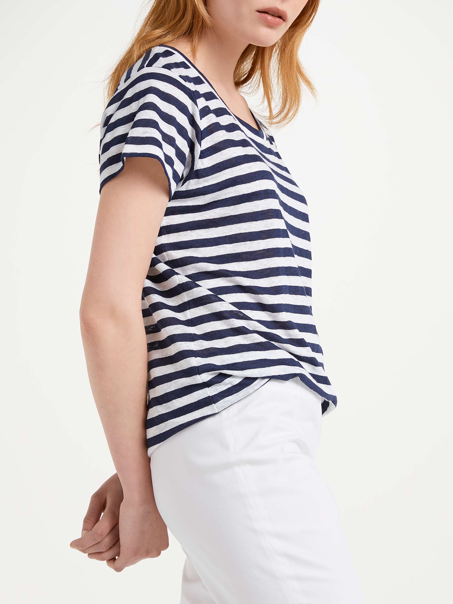 Buy Winser London Pure Linen Striped T-Shirt, Navy Online at johnlewis.com