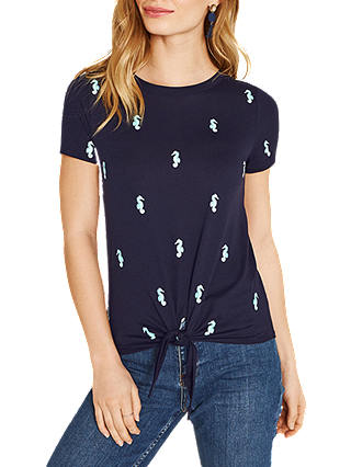 Oasis Glitter Seahorse Tie Front Top, Blue