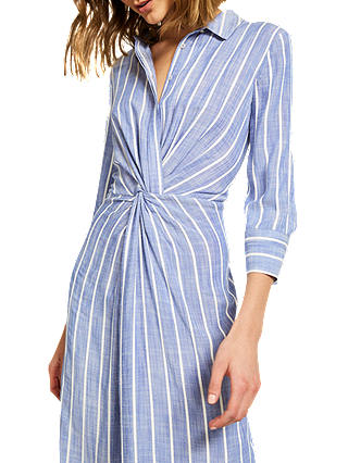 Mint Velvet Striped Knotted Shirt Dress, Blue/White, 6