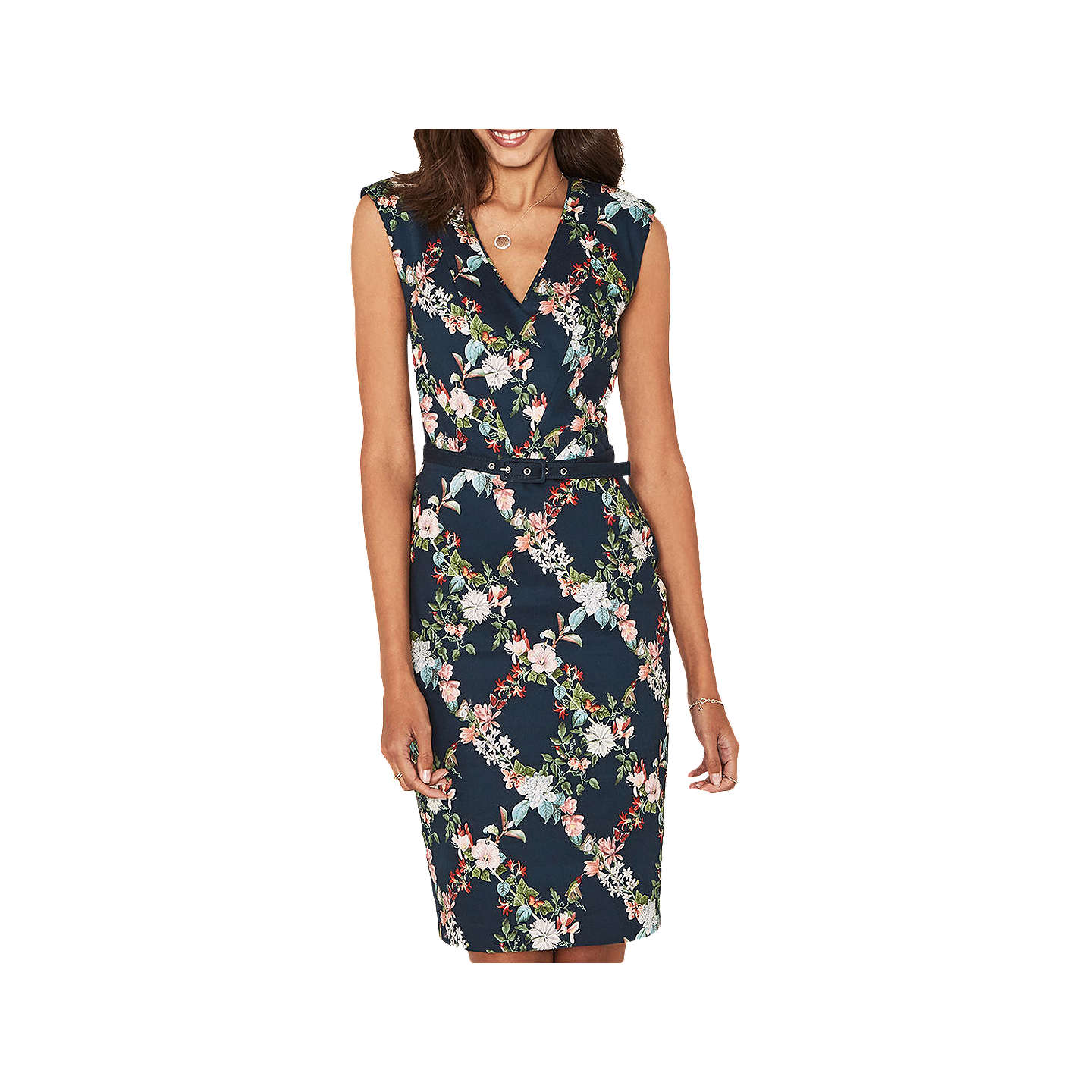 Oasis Fitzwilliam Floral Pencil Dress, Turquoise at John Lewis