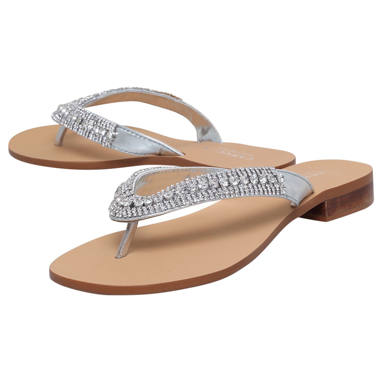 Carvela Breanne 2 Embellished Flat Sandals, Silver Leather