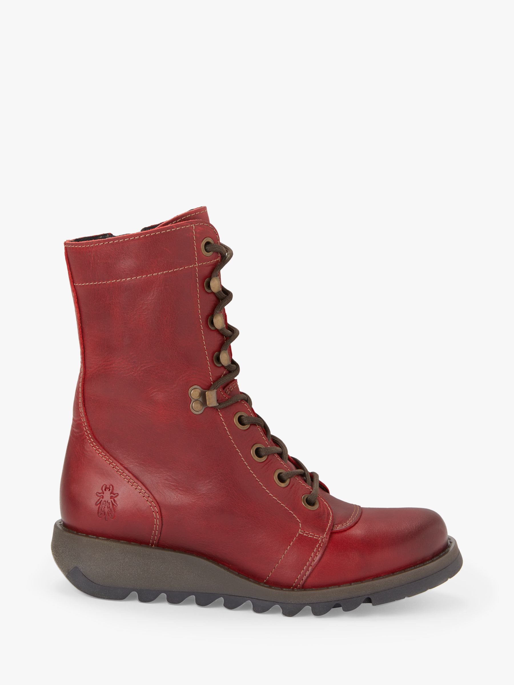Fly London SITE360Fly Lace Up Ankle Boots, Red Leather at John Lewis ...