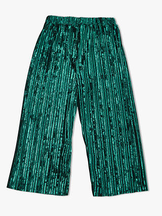 John Lewis & Partners Girls' Velvet Pleated Trousers, Green