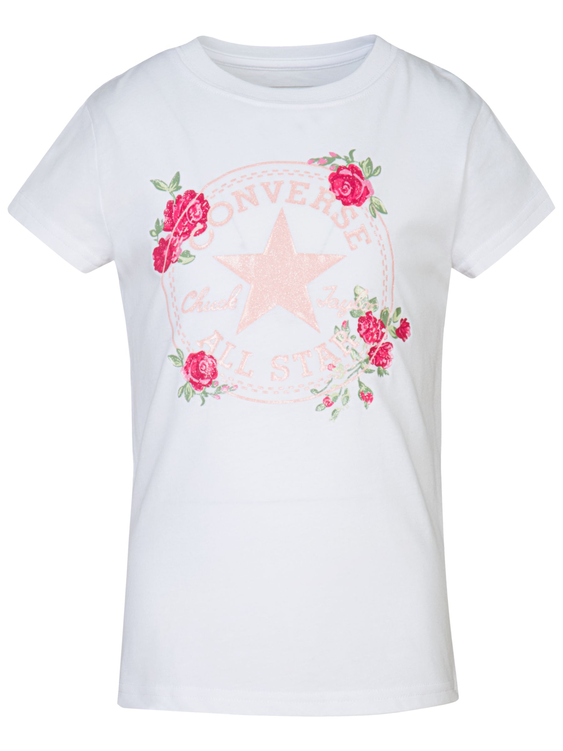 Converse Girls' Roses Logo Print T-Shirt, White at John Lewis & Partners