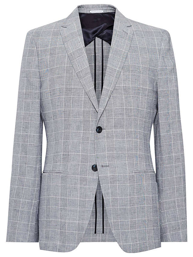 Reiss Kray Cotton Linen Check Slim Fit Suit Jacket, Blue
