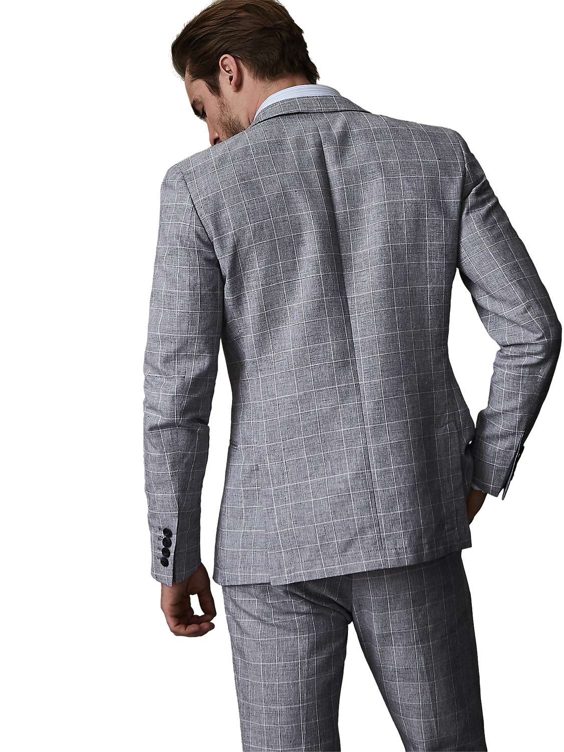 Buy Reiss Kray Cotton Linen Check Slim Fit Suit Jacket, Blue Online at johnlewis.com