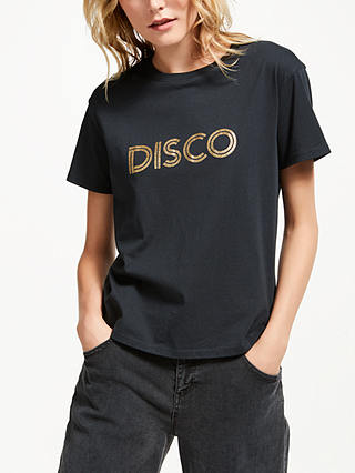 AND/OR Disco Glitter Slogan T-Shirt, Black