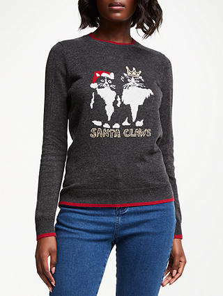 Collection WEEKEND by John Lewis Santa Claws Cats Christmas Jumper, Grey/Multi