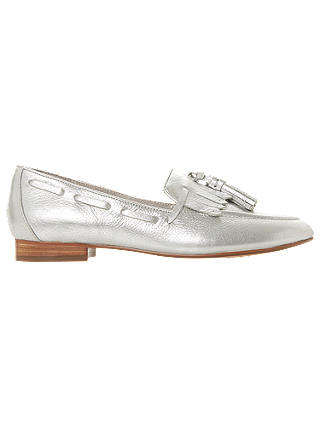 Dune Gianni Tassel Loafers, Silver Leather