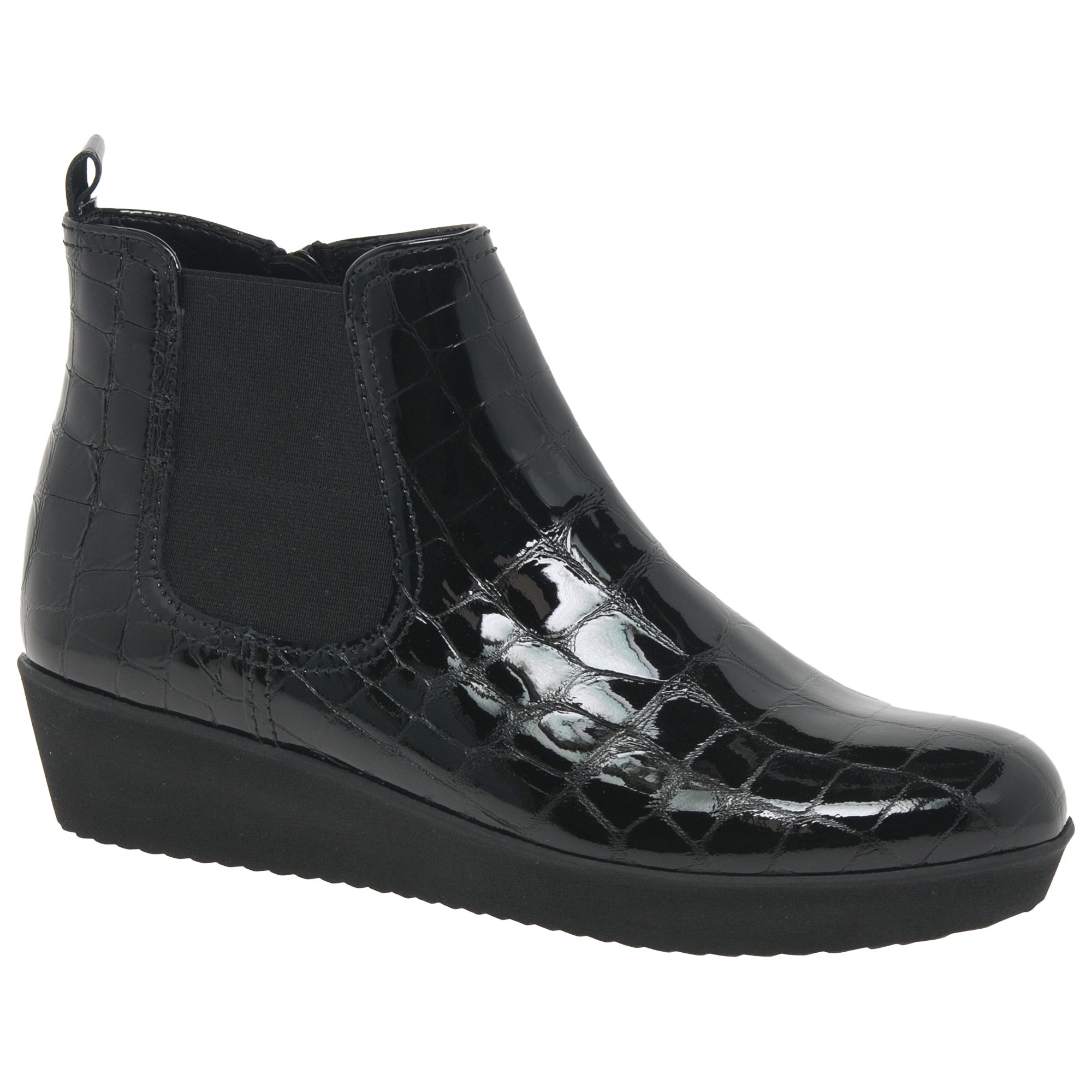 Gabor Ghost Wide Fit Ankle Chelsea Boots, Black Patent