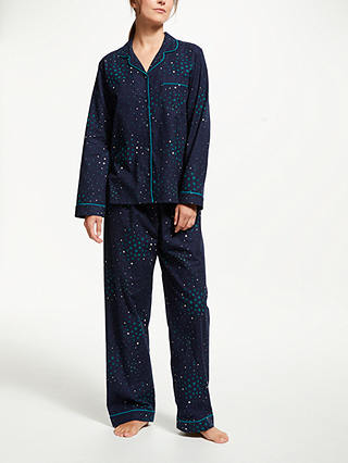 John Lewis & Partners Gala Star Print Cotton Pyjama Set, Navy
