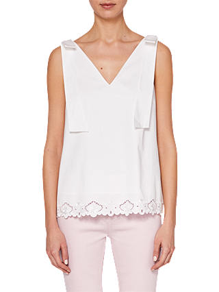 Ted Baker Daynaa Bow Detail Embroidered Top, White