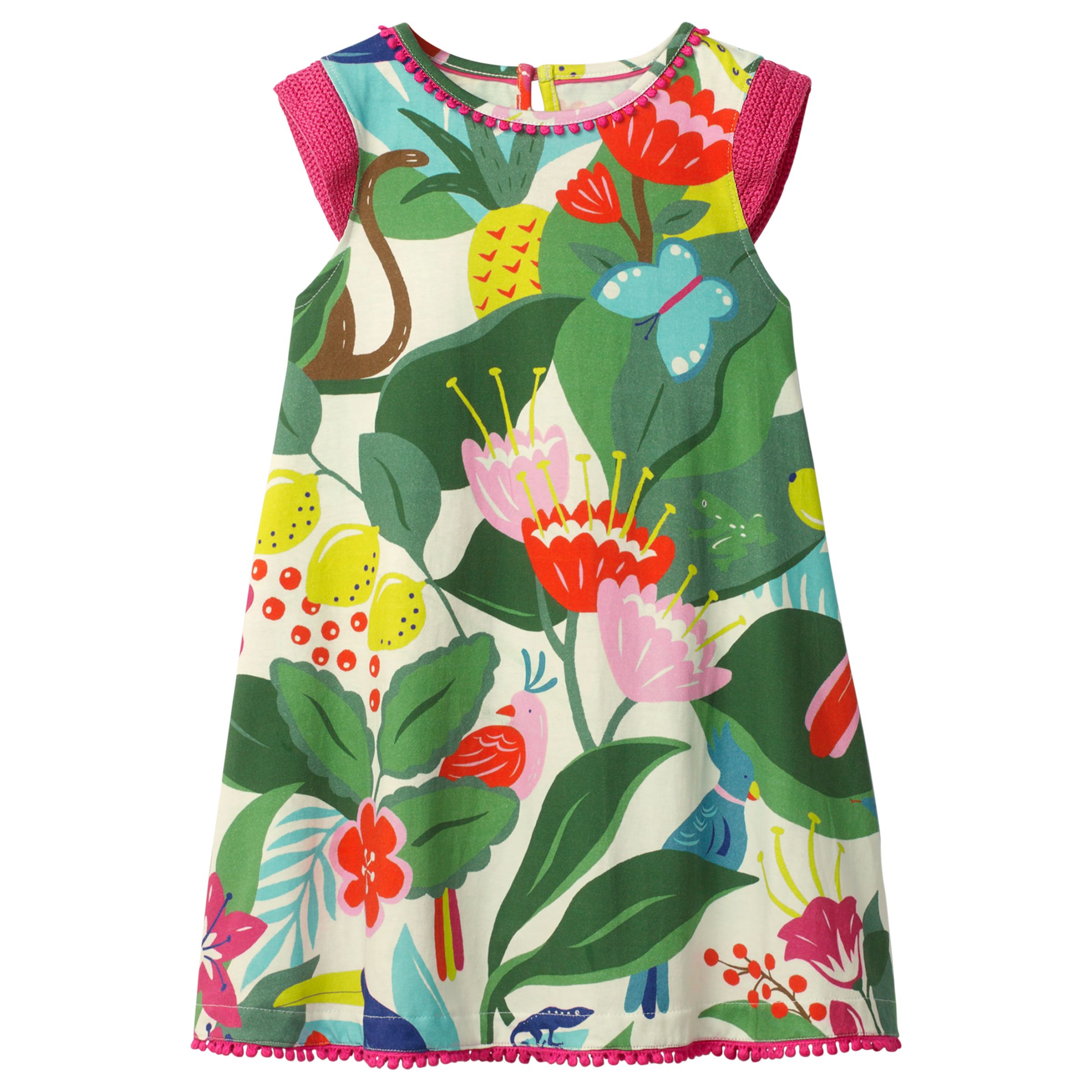 Mini Boden Girls' Crochet Sleeve Floral Sun Dress, Green/Multi