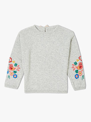John Lewis & Partners Girls' Embroidered Jumper, Grey