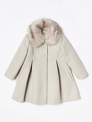 John Lewis & Partners Girls' Faux Fur Collar Coat, Grey
